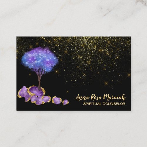  Tree Gold Glitter Amethyst Magic Jewels   Business Card