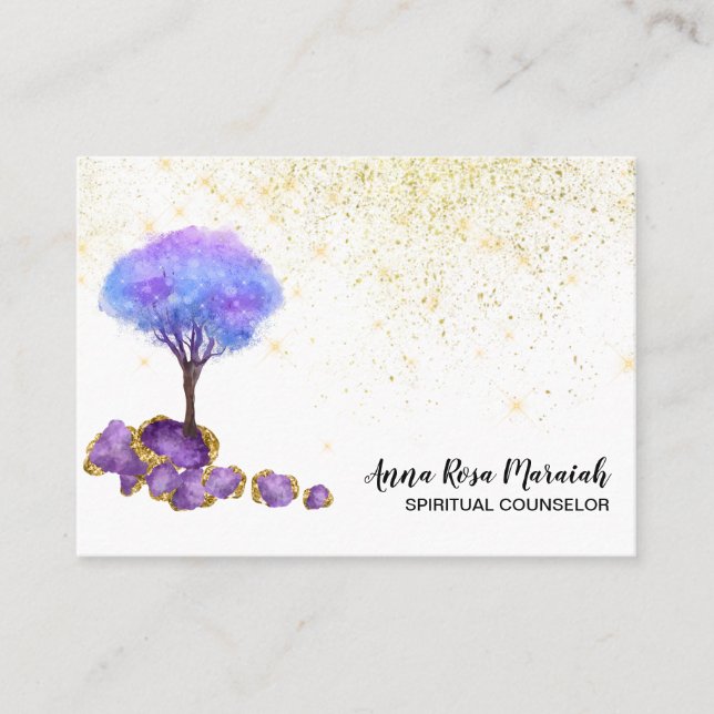 *~* Tree Gold Glitter Amethyst Magical Jewels  Business Card (Front)
