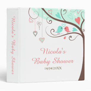 Tree Green and Coral Baby Shower Photo Album 3 Ring Binder