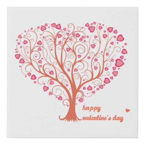 Tree Heart Happy Valentine Day Faux Canvas Print