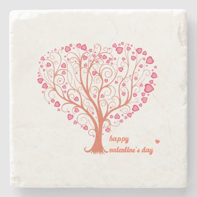 Tree Heart Happy Valentine Day Stone Coaster (Front)