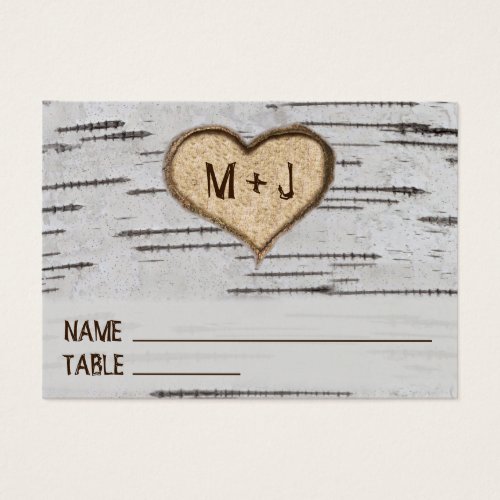 Tree heart initials rustic wedding place card