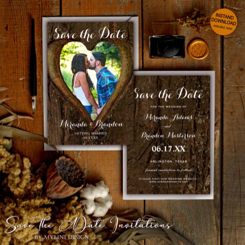 Tree Heart Photo Rustic Wedding Save the Date Card
