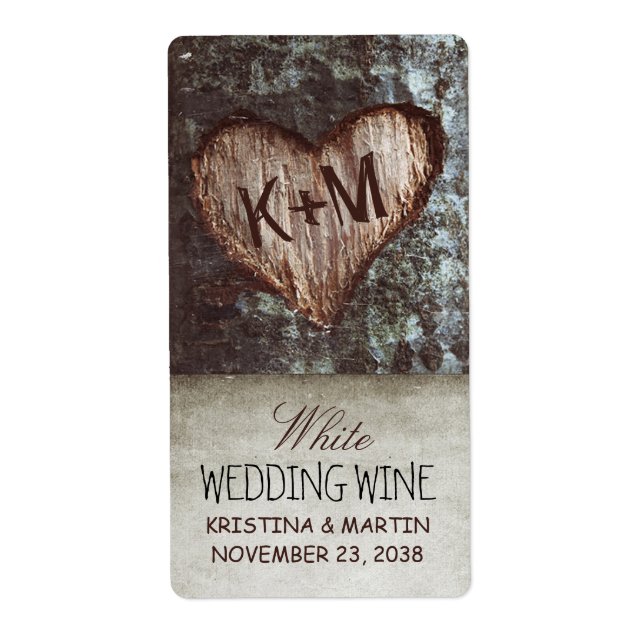 tree heart rustic vintage wedding wine labels (Front)