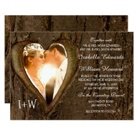 Tree Heart Rustic Wedding with your Photo Invitation