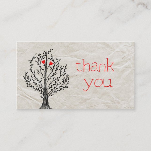 Tree & Hearts Thank You Business Card (Front)