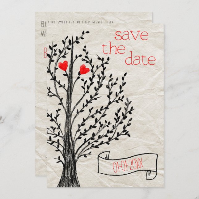 Tree & Hearts Theme Invitation (Front/Back)