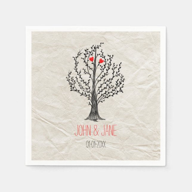 Tree & Hearts Theme Napkins (Front)