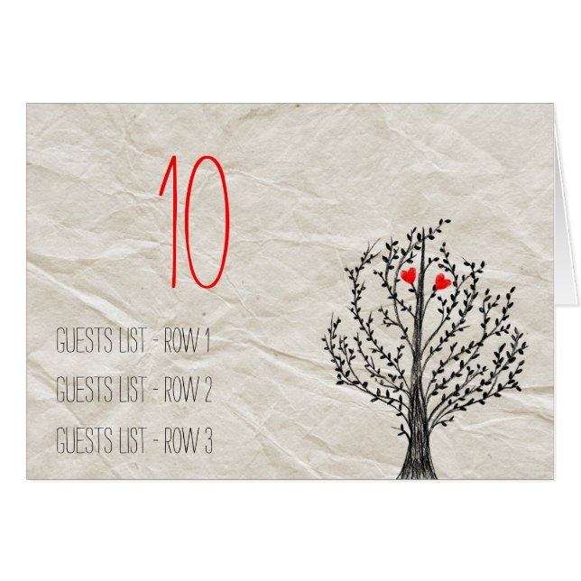Tree & Hearts Wedding Table Placeholder Cards (Front Horizontal)