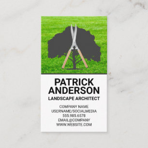 Tree Hedge Clippers Logo Grass Landscape Business Card