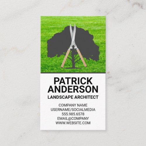 Tree Hedge Clippers Logo  Grass Landscape  Business Card