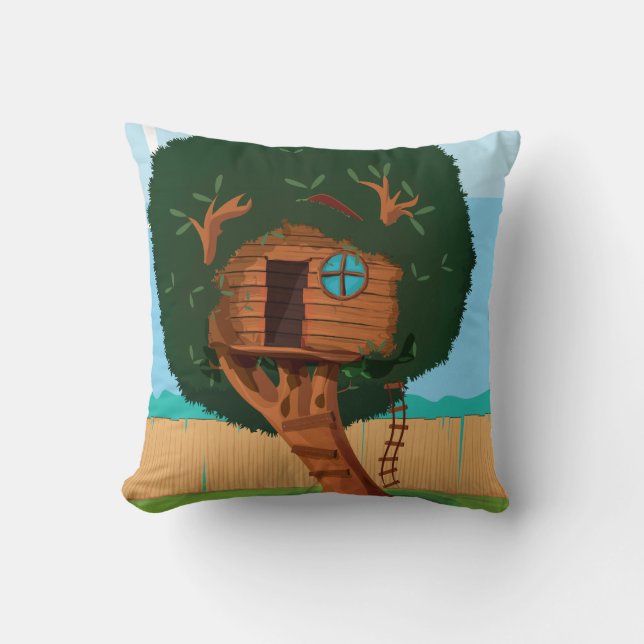 Tree house Cartoon Throw Pillow (Front)