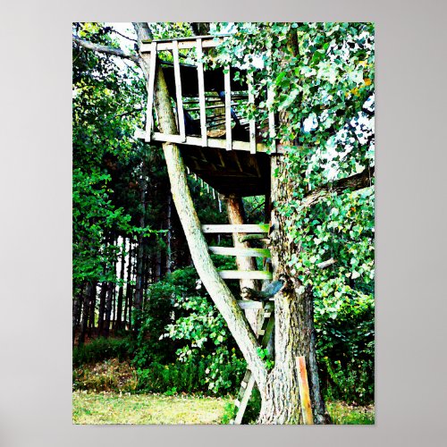 Tree House Landscape Watercolor Art Poster