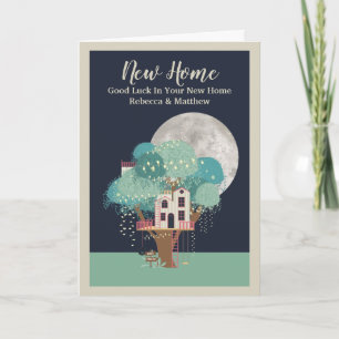 Tree House New Home Night Time With Moon Card