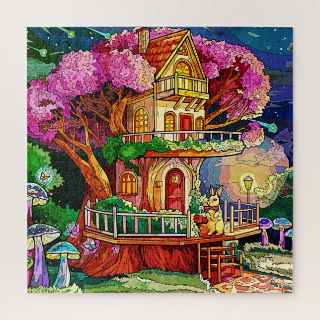 Tree House With Bunny Illustration Jigsaw Puzzle (Vertical)