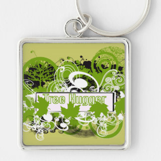 Tree Hugger Collage of Nature in Green Tones Keychain