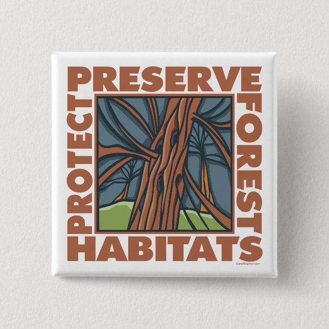 Tree Hugger, Protect Forests Button (Front)