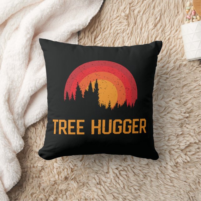 Tree Hugger Retro Distressed Nature Lover Throw Pillow (Blanket)