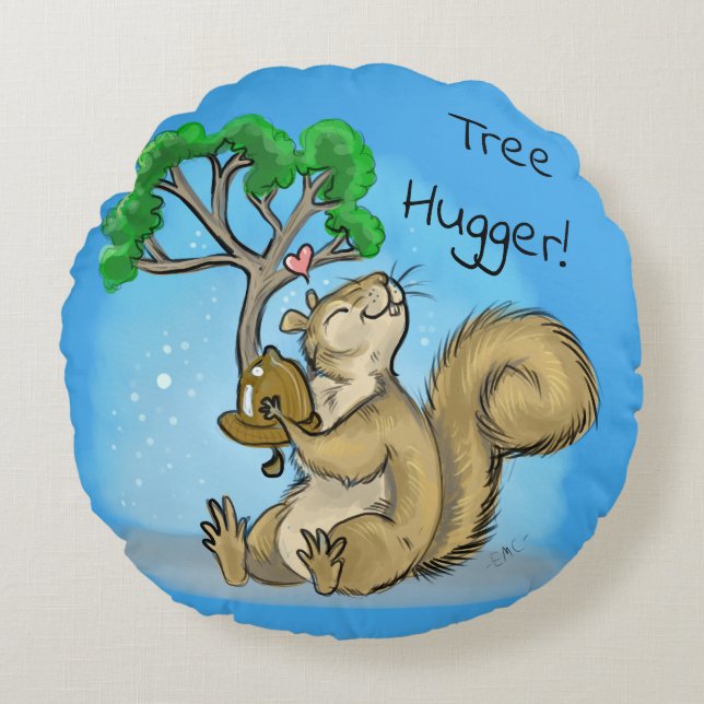 Tree Hugger! Squirrel Round Pillow (Front)