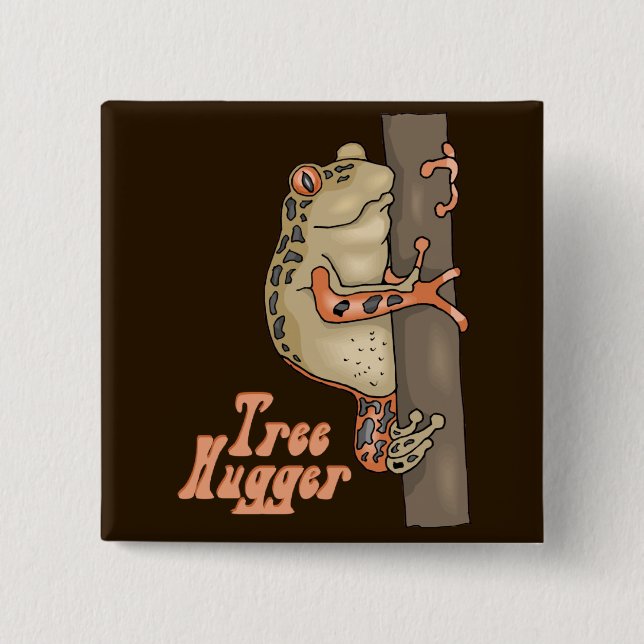 Tree Hugger Tree Frog Pinback Button (Front)