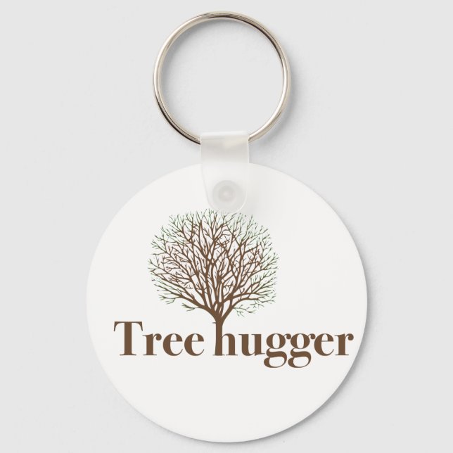 Tree Hugger w/ tree illustration Keychain (Front)
