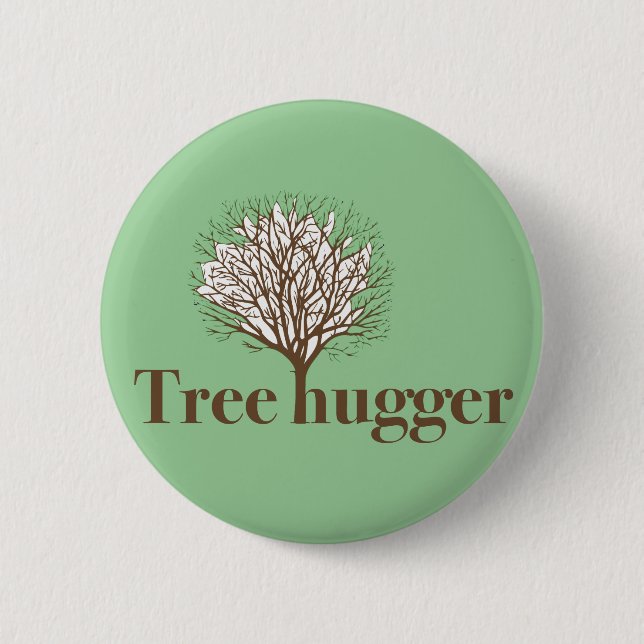 Tree Hugger w/ tree illustration Pinback Button (Front)