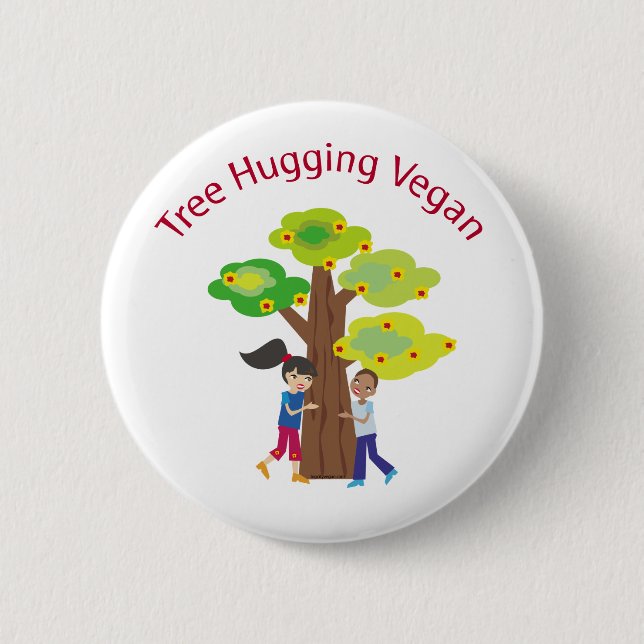 Tree Hugging Vegan swag Button (Front)