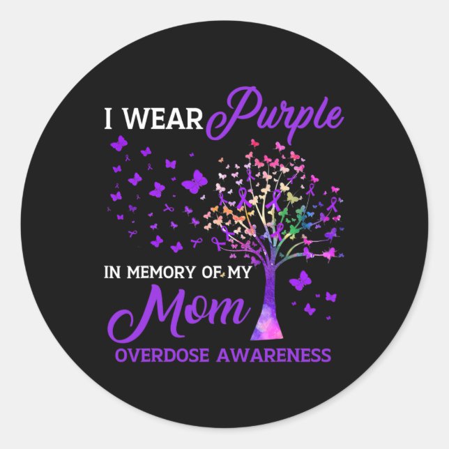 Tree I Wear Purple Memory Of Mom Overdose Awarenes Classic Round Sticker (Front)