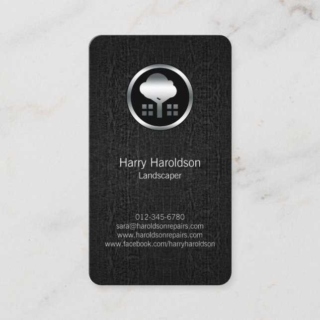 Tree Icon Black Grunge Landscaper Business Card (Front)