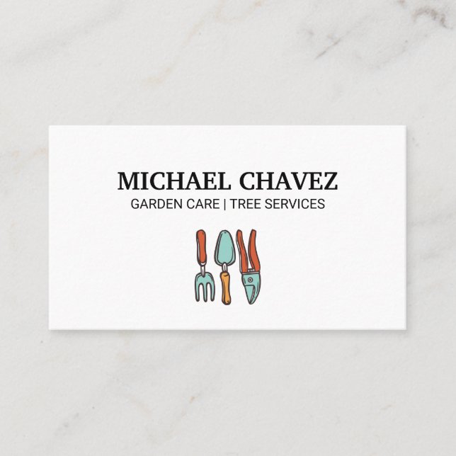 Tree Icon Garden Tools Business Card (Front)