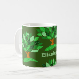 Tree Illustrations with Leaves Pattern. Add Name. Coffee Mug