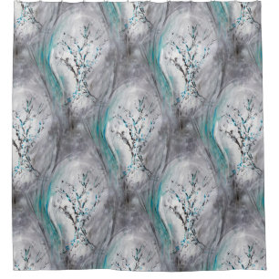 Tree Impression Aqua Teal Gray Shower Curtain