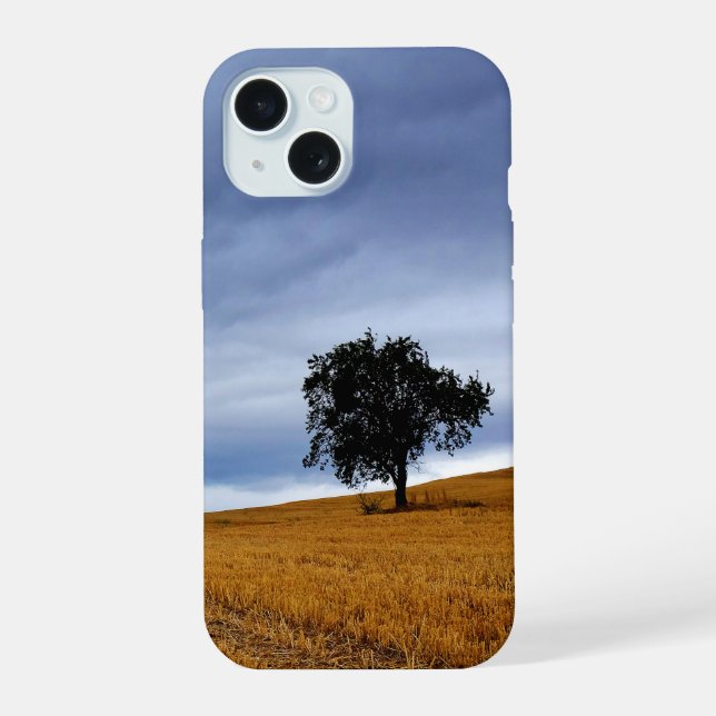 Tree in a wheat field iPhone 15 case (Back)