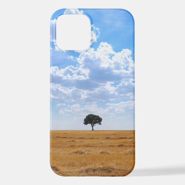 Tree in an harvested wheat field  iPhone case (Back)