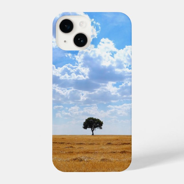 Tree in an harvested wheat field  iPhone case (Back)