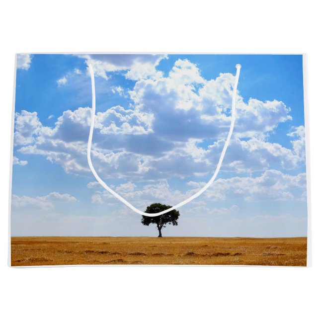 Tree in an harvested wheat field  large gift bag (Front)