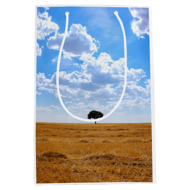 Tree in an harvested wheat field  medium gift bag (Front)