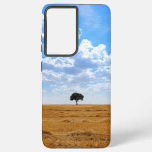 Tree in an harvested wheat field  samsung galaxy s21+ case