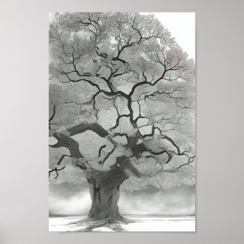 Tree in Shades of Gray Poster