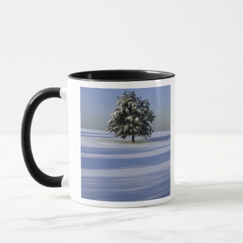 Tree in snow covered landscape mug