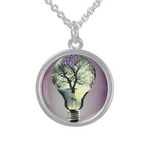 Tree Inside Light Bulb Sterling Silver Necklace