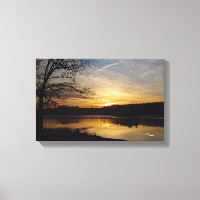 Tree lake sunrise Stretched Canvas Print (Front)