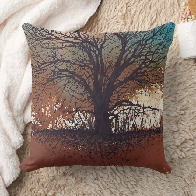 Tree Landscape Art Throw Pillow (Blanket)