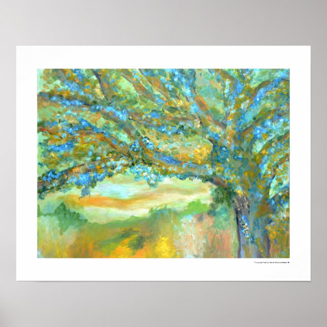 Tree Landscape Modern Teal Green Blue Painting Poster (Front)