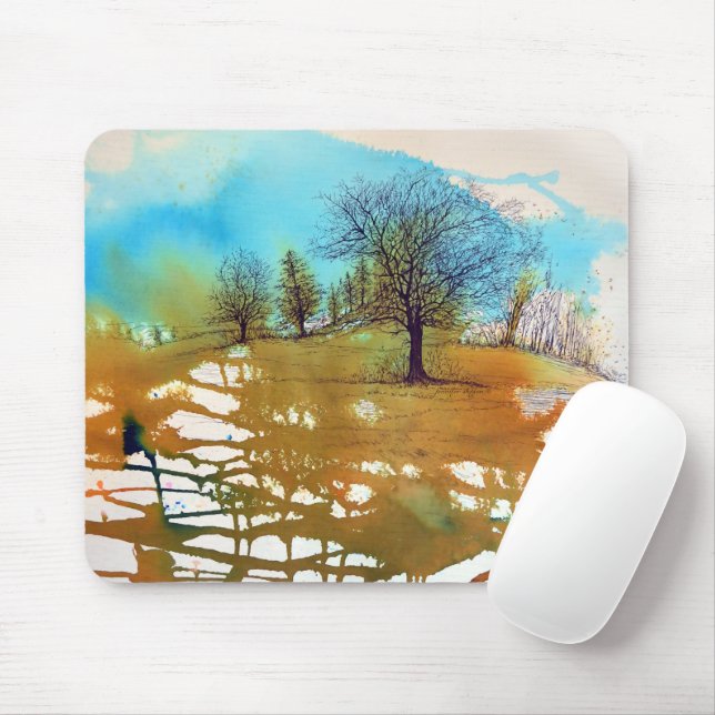 Tree Landscape Watercolor Art Mouse Pad (With Mouse)