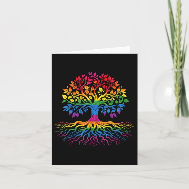 Tree Life Rainbow Lgbt Cool Gay Pride Flag Ally  Card (Front)