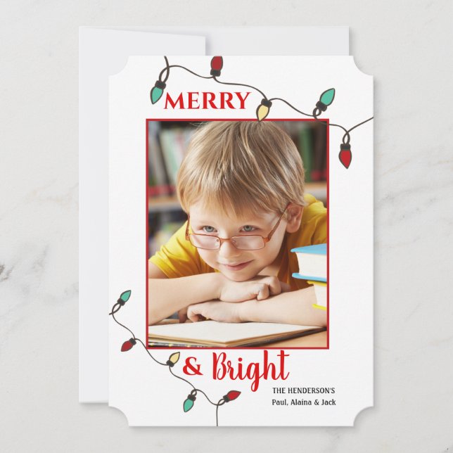 Tree Lights Frame Photo Holiday Card (Front)