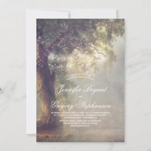 Tree Lights Rustic Country Engagement Party Invitation - Old oak tree and string lights engagement party invitations