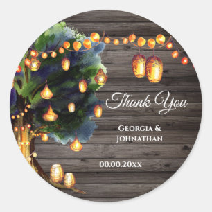 Tree lights rustic oak country wood lantern classic round sticker