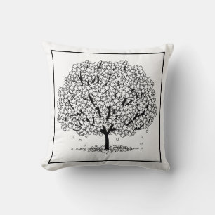 Tree Line Drawing Black and White Modern Throw Pillow